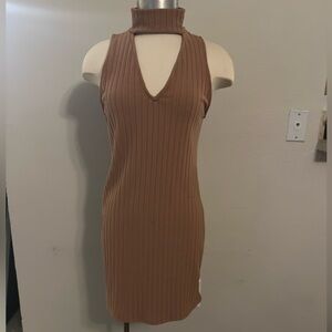 Kendall & Kylie Ribbed Sweater Dress in Tan L
